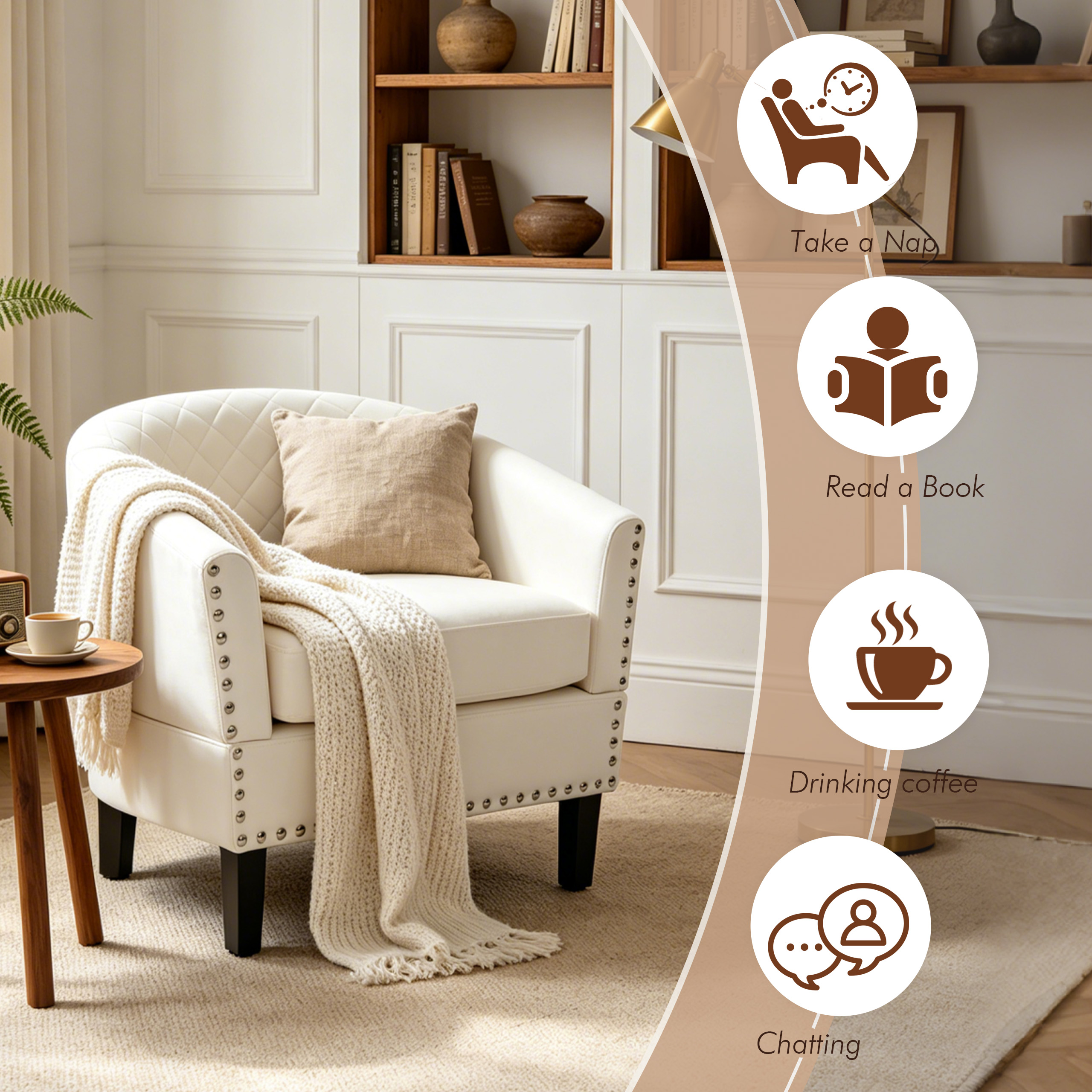 MOONMISS Barrel Accent Chair Club Armchairs Comfy chairs for Living Room, Bedroom,White