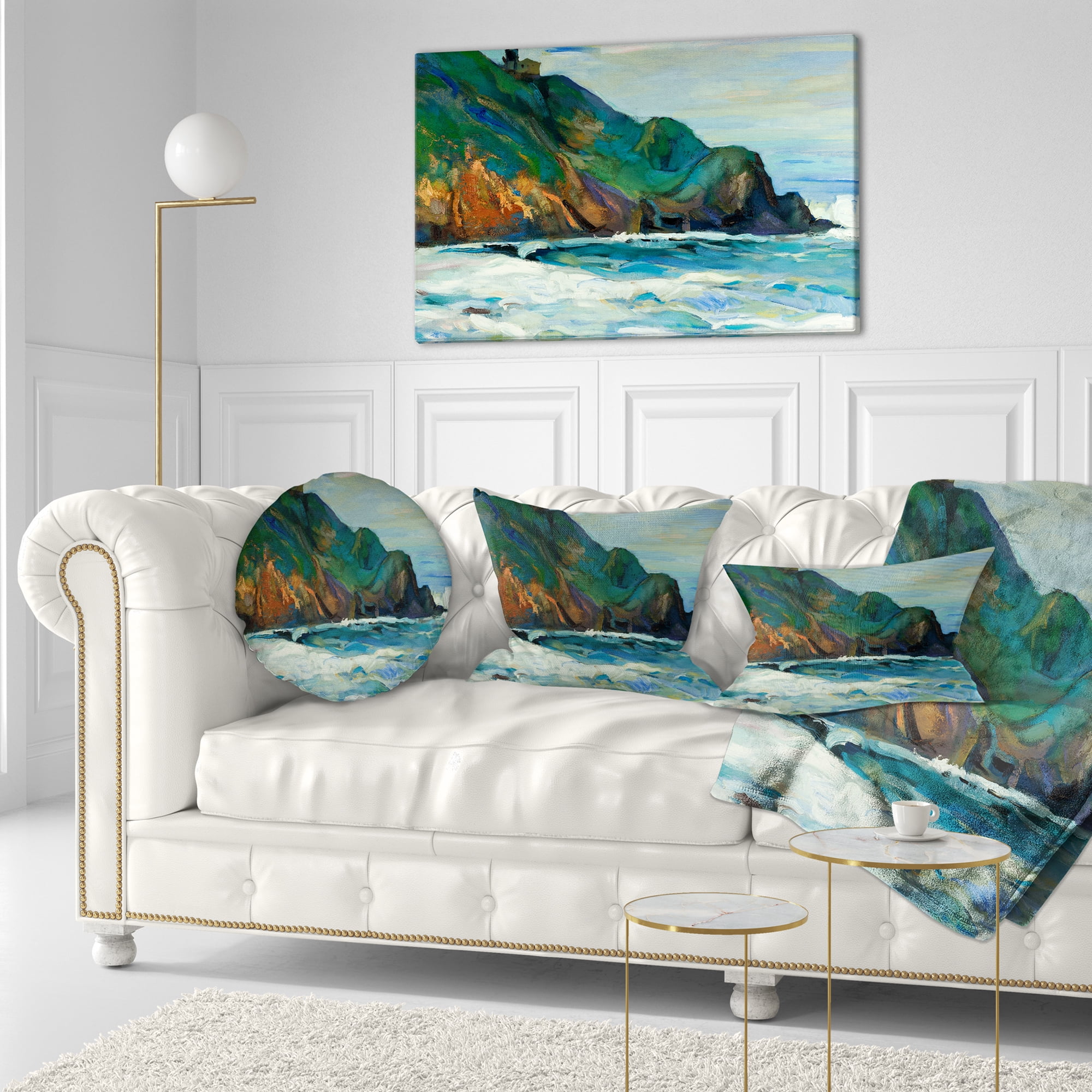 Designart Lighthouse - Landscape Painting Throw Pillow - 12x20