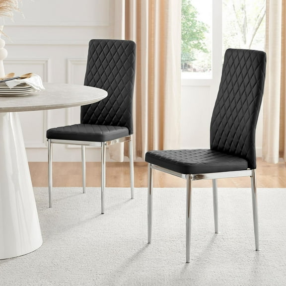 6x Milan Black Chrome Hatched Faux Leather Dining Chairs