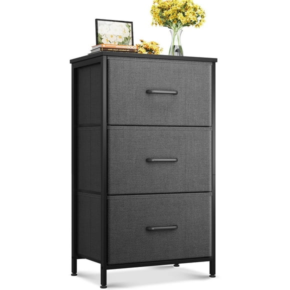 AODK Dresser for Bedroom Nightstand Small Dresser Chest of Drawers End Table for Living Room Closet Dresser with 3 Storage Drawers Organizer Clothes Dark Grey