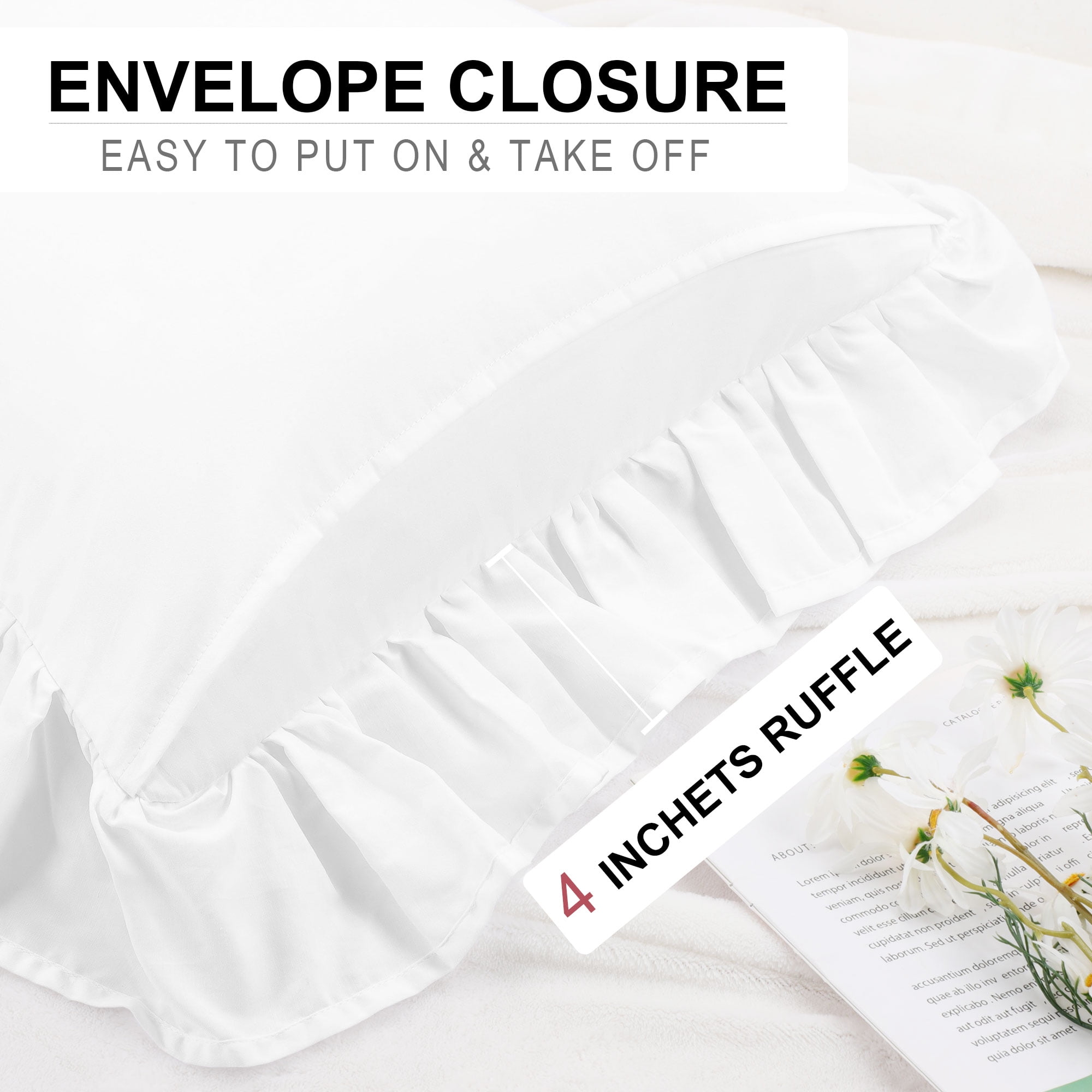 Unique Bargains 1Pc 100% Cotton Envelope Closure Body Ruffled Pillowcase White 20"x48"