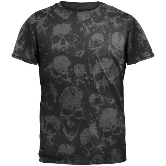 Angry Skulls All Over Dark Heather Adult T-Shirt - Medium