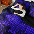 thumbnail image 4 of Manfei Teens Abstract Geometric Plaid 7pcs Bedding Comforter Set,Futuristic Cubes Queen Bedding Sets Super Cozy,Gradient Neon Lights Queen Sheet Sets,Luxury Bedroom Decor,Reversible, 4 of 8