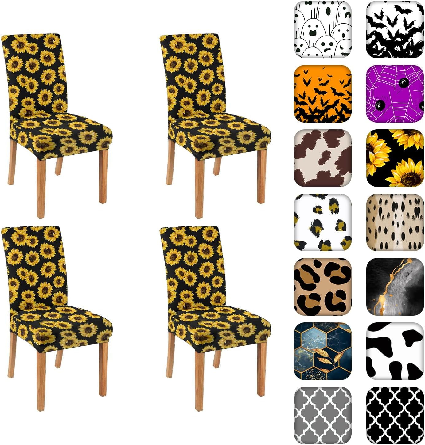 Sunflower Chair Covers for Dining Room Set of 4, Stretch Dining Chair