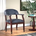 thumbnail image 2 of Scranton & Co Traditional Captains Chair in Blue Vinyl with Mahogany Finish, 2 of 7