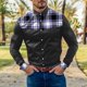 thumbnail image 4 of Camisas De Vestir Para Hombre Camisa de manga larga con botón de solapa y bloque de color a cuadros informal a la para hombre (Black, XL), 4 of 5