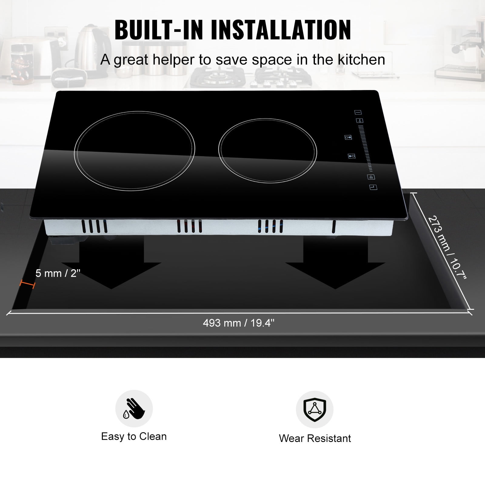 SKYSHALO Built-in Electric Cooktop Radiant Ceramic Cooktop 2 Burners 11.6x20 inches
