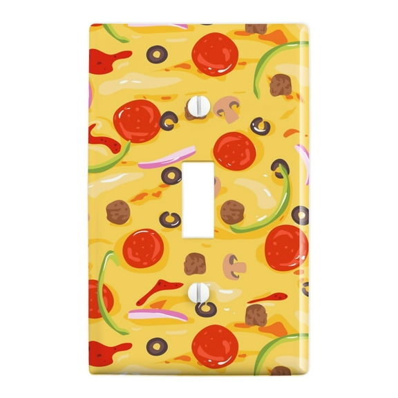 Combination Pizza Pattern With Pepperoni Olives and Onions Plastic Wall Decor Toggle Light Switch Plate Cover