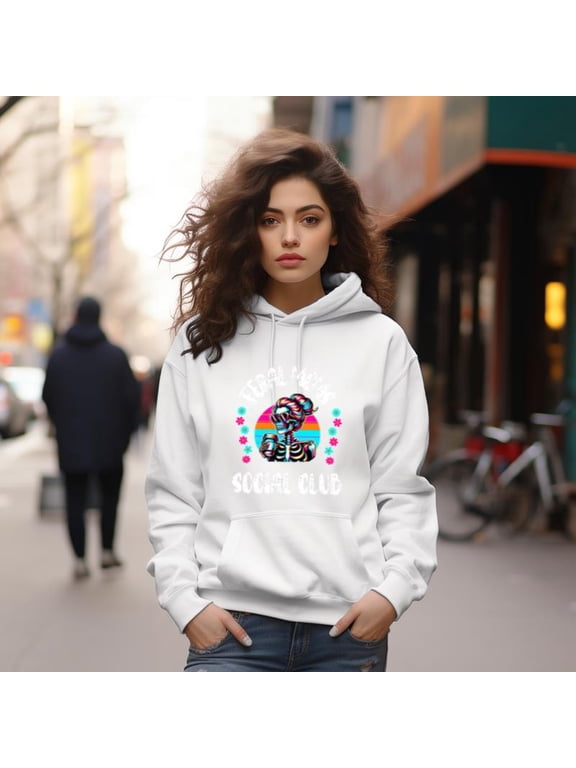 Feral Moms Social Club - Retro Skeleton Vibes Hoodie, for men & women, up to size 5XL.