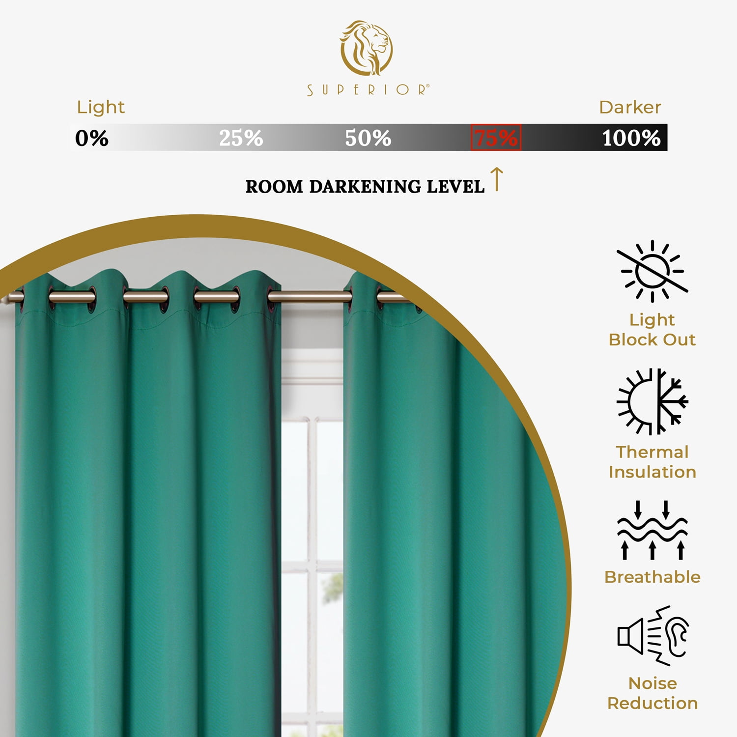 Superior Solid Blackout Curtain Set of 4, 52" x 84", Cerulean Blue