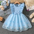thumbnail image 2 of Ruyang Toddler Baby Tulle Dress Bow Flower Print Pleated Smocked Dresses Elegant Cute Ruffles Sleeve Summer Casual Dresses, 2 of 9