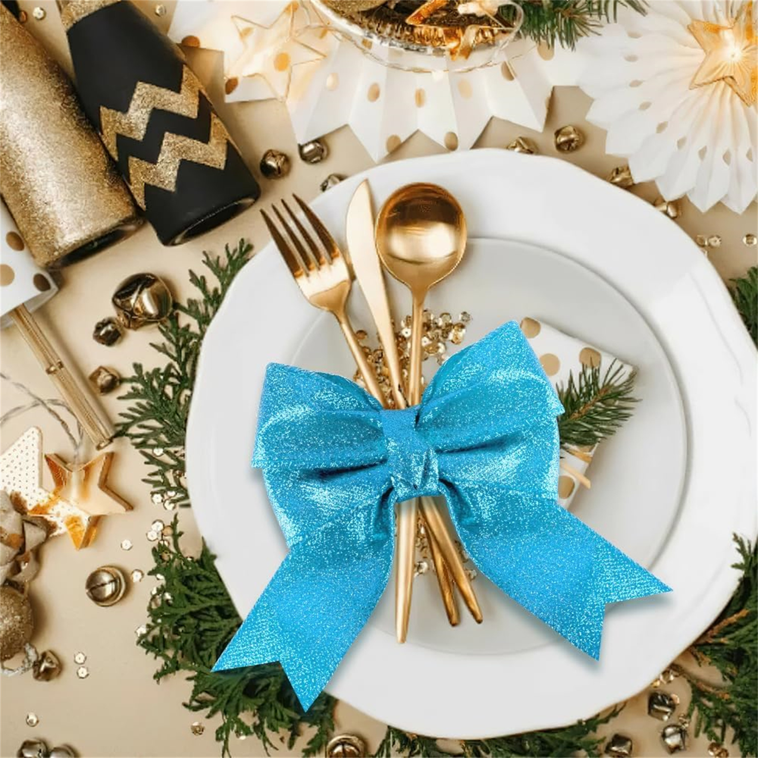 Blue Metallic Glitter Ribbon for Gift Wrapping, Wired Edge Christmas Ribbons for Tree Decoration Wreath DIY Crafts Home Outdoor Party Decor Bows, 2.5" x 20 Yards x 2 Roll