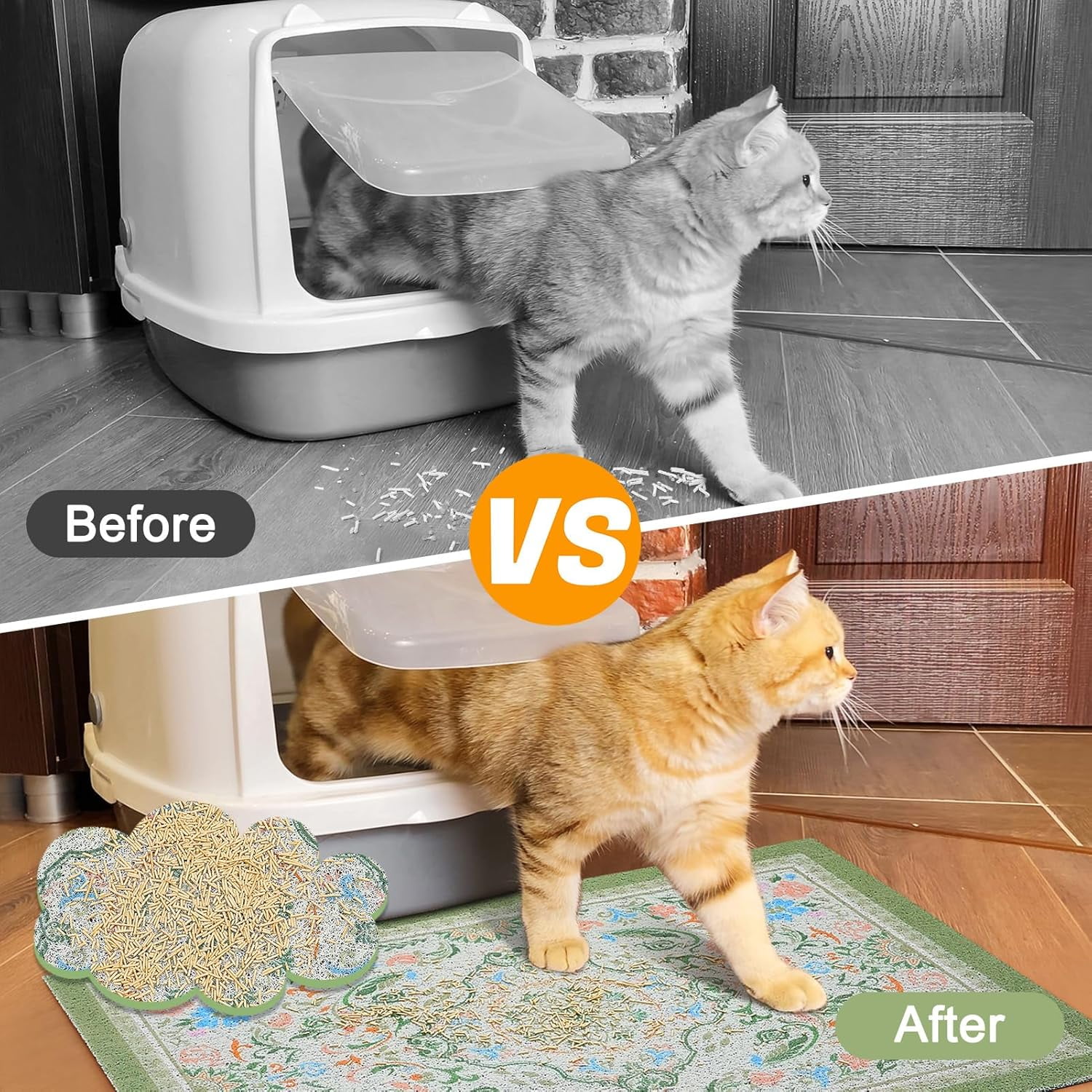 Cat Litter Mat with Non-Slip Bottom Litter Box Mat 33"X22" Litter Trapping Mat Easy to Clean Washable Cat Food Mat for Kitty,L