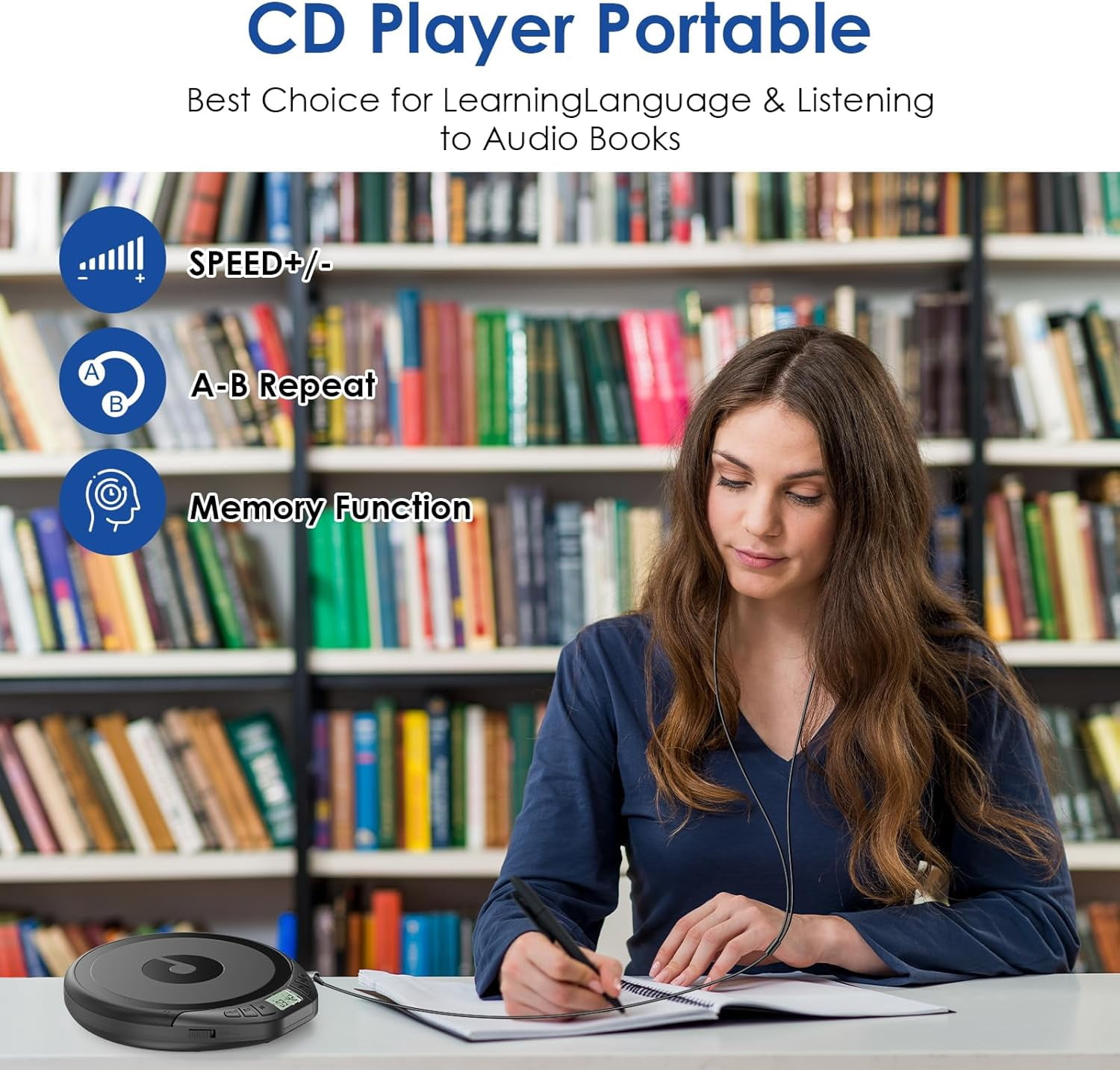 Gueray CD Players Portable CD Walkman: with Earphones Portable CD Player for Car with Anti-Skip Shockproof Personal CD Player with LCD Display