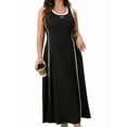 thumbnail image 3 of Women Summer Plus Size Swing Midi Dress Sleeveless Black XXXL, 3 of 9
