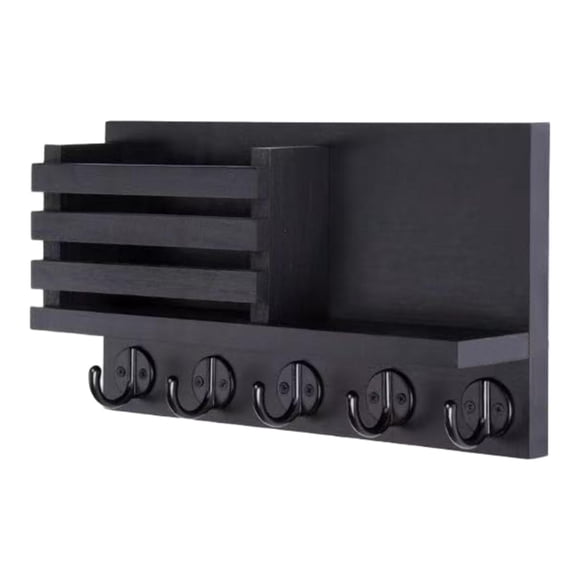 Organizador de correo de madera con llavero de pared y estante para colgar en entrada, con gancho para baño, abrigos y cocina.