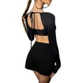 thumbnail image 4 of Liacowi 2pcs Women Sexy Bodycon Mini Skirt Set Slim Long Sleeve T Shirt Crop Tops + Split Short Skirt Clubwear, 4 of 5