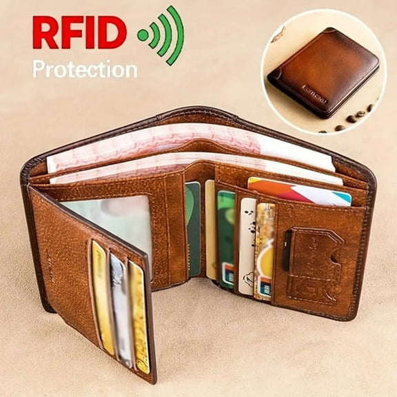 GASTROPOD Rfid Blocking Trifold Genuine Leather Wallets for Men,Vintage Short Multi Function Credit Card Holder,Money Clips with 2 Id Windows (Brown)