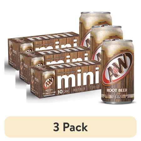 (3 pack) A&W Root Beer Soda Pop, 7.5 fl oz, 10 Pack Cans
