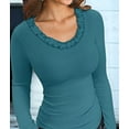 thumbnail image 4 of Womens Fall Clothes Long Sleeve Shirts Scoop Neck Ribbed Knit Slim Fitted Trendy Casual Tops Green L, 4 of 9