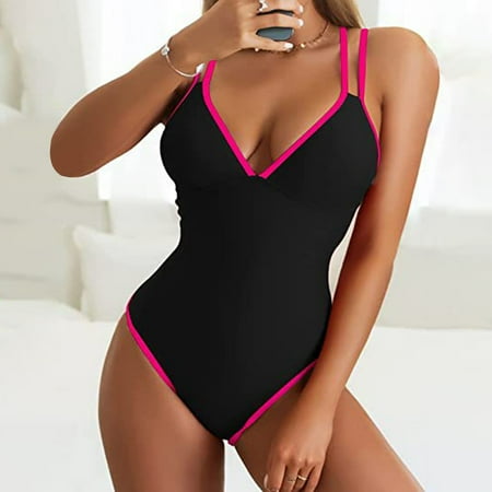 Rigardu one piece swimsuit women Women V Neck Thong Bikini Monokini Swimsuit Swimwear Bathing Beachwear womens one piece swimsuits BK2 + L