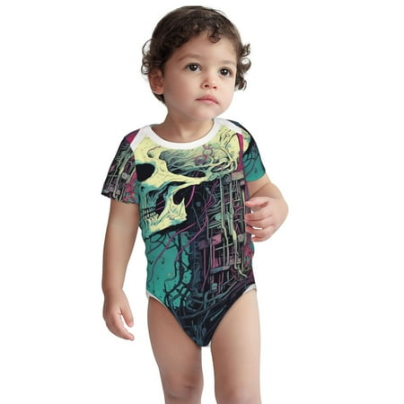 

Kdxio Cartoon Art Skull Pattern Unisex Baby Cotton Short Sleeve Bodysuits-18 Months