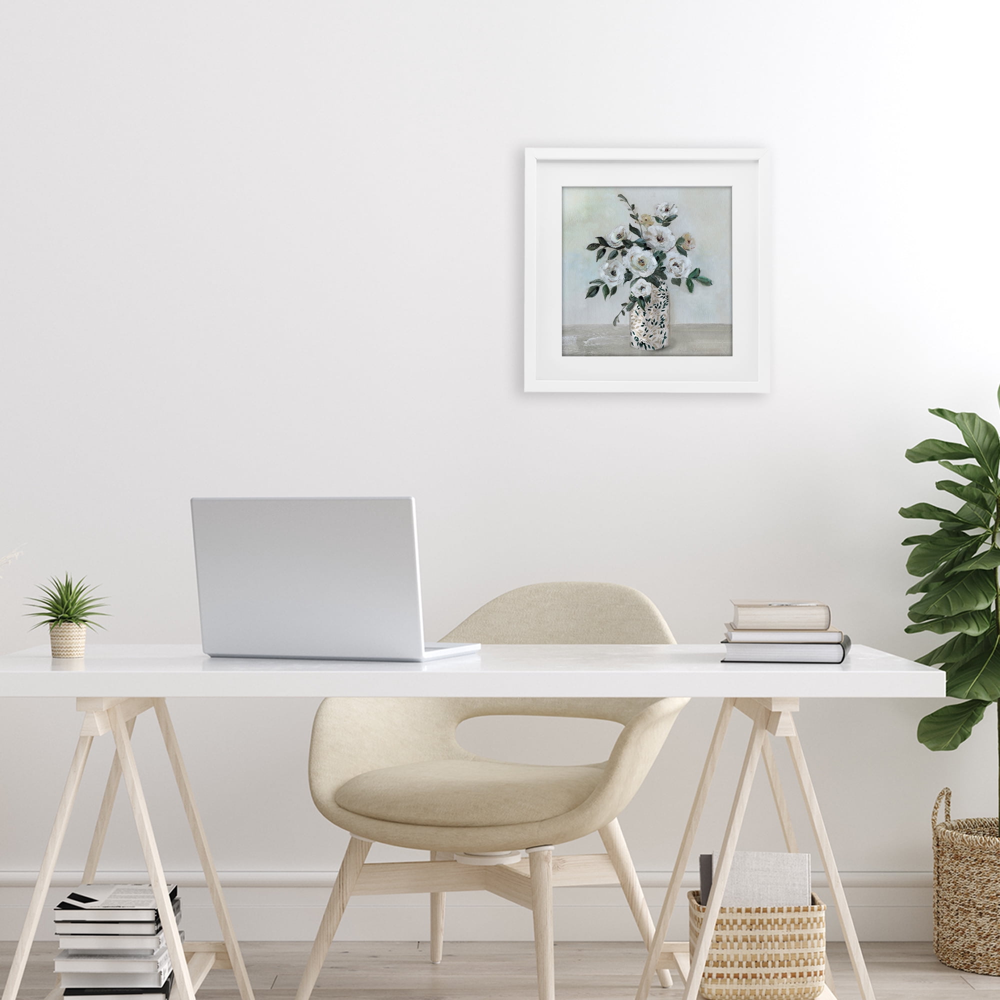 Stupell Industries Leaf Patterned Flower Vase White Framed Print Under Glass, design by Sally Swatland
