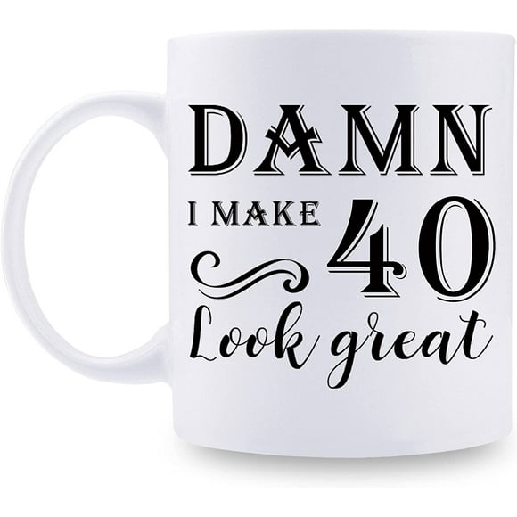 40th Birthday Gifts for Women Men - Damn I Make 40 Look Great Mug - 40 Year Old Present Ideas for Wife, Husband, Mom, Dad, Sisters, Brothers, Friends, Coworkers - 11 oz Coffee Mug