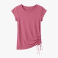 thumbnail image 4 of hotojiny Summer Tops for Women Cap Short Sleeve V Neck Tshirt with Side Shirring Plain Crew Neck Solid Color Fashion Tee, 4 of 6