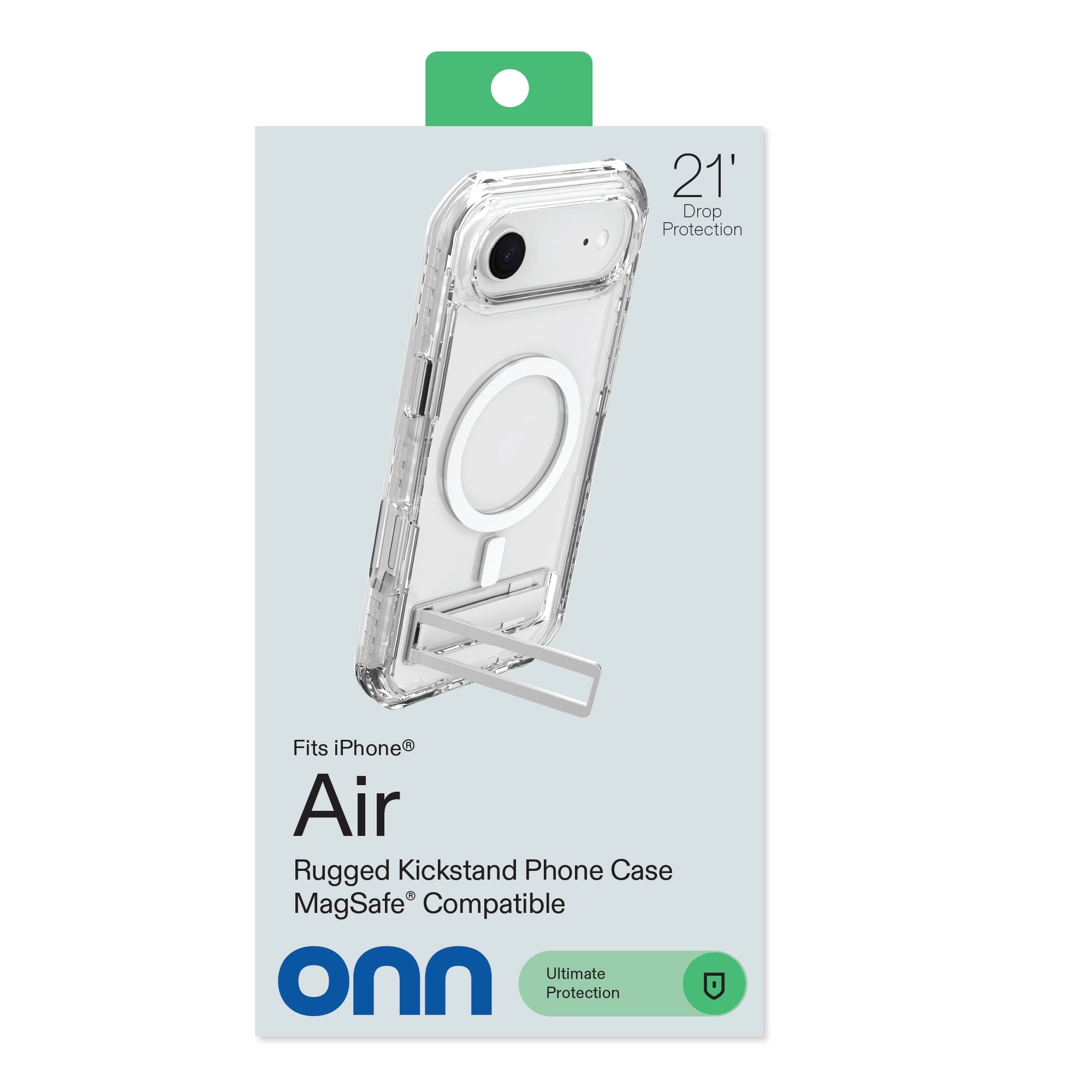 onn Rugged Phone Case with Kickstand for iPhone Air, MagSafe Compatible - Clear