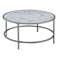 Modern Round Coffee Table - 32.8" Glass & Wood Table for Living Room, Small Space Decor