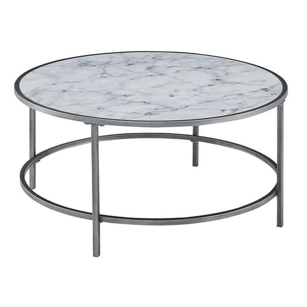 Modern Round Coffee Table - 32.8" Glass & Wood Table for Living Room, Small Space Decor