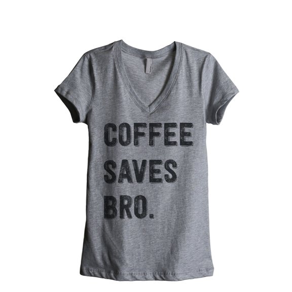 Thread Tank Coffee Saves Bro Women's Relaxed V-Neck T-Shirt Tee Heather Grey Small