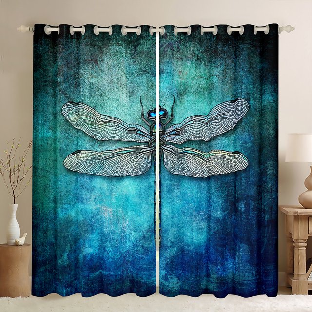 Erosebridal Rideaux Libellule Bleus Lot de 2 (52x63), Dégradé Ombré Rideaux Occultants 30 %-50 %, Déco Animale
