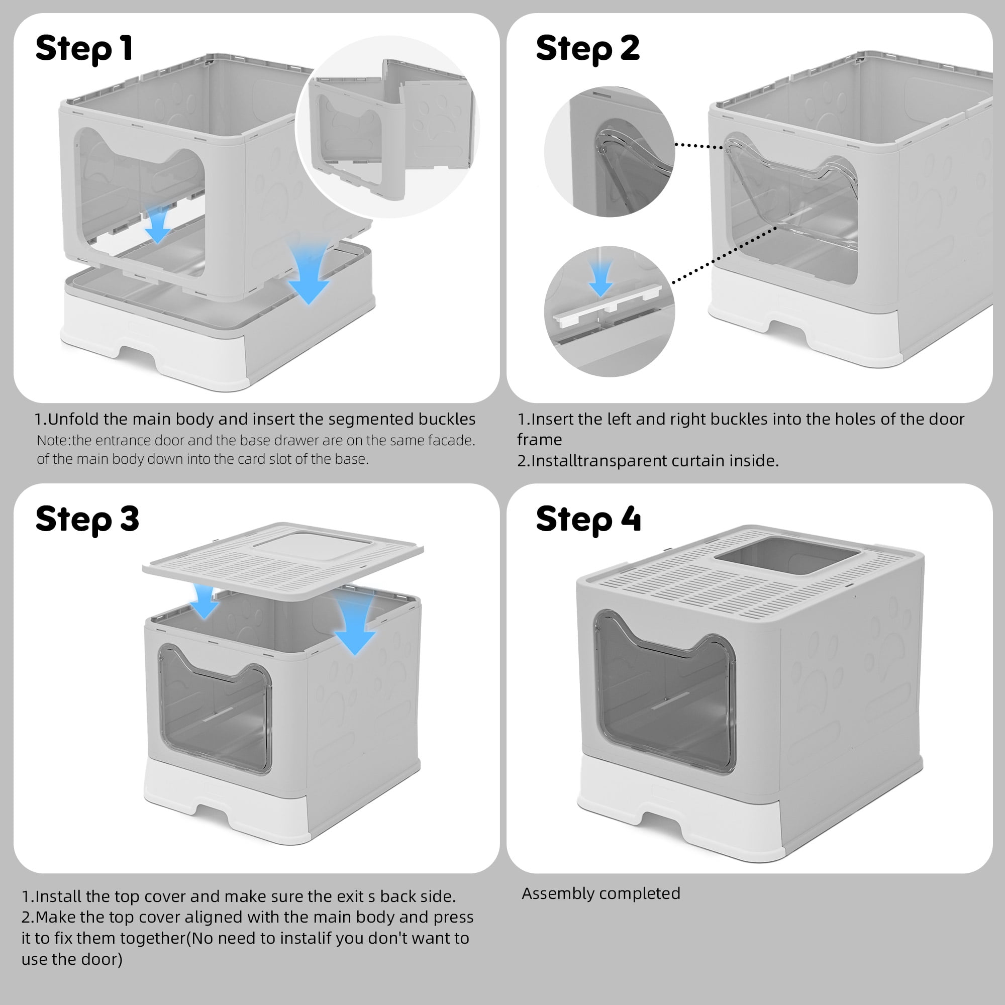 Enclosed Cat Litter Box with Lid & Stainless Steel Drawer Design for Indoor All Lifestyles Cats with Litter Scoop