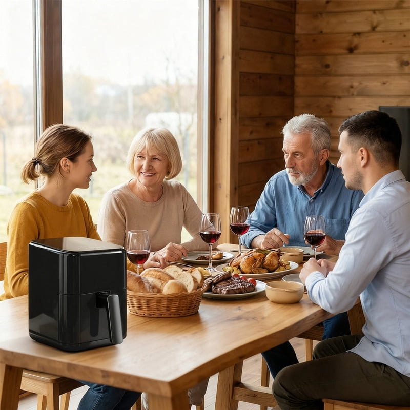 Dozzle 3QT Compact Digital Air Fryer, 400℉ Precision Heating, One-Touch Auto Shut-off, Nonstick Basket Dishwasher-Safe for Healthy Roast, Bake, Broil & Reheat, Red