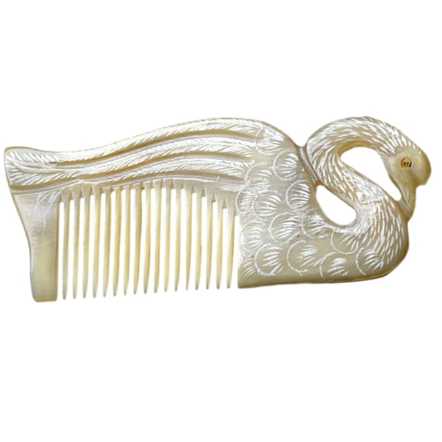 1 peine de cuerno de buey con grabado de doble cara, peine creativo con forma de cisne, peine alisador de cabello portátil, herramienta de peluquería antiestática para viajes en casa.
