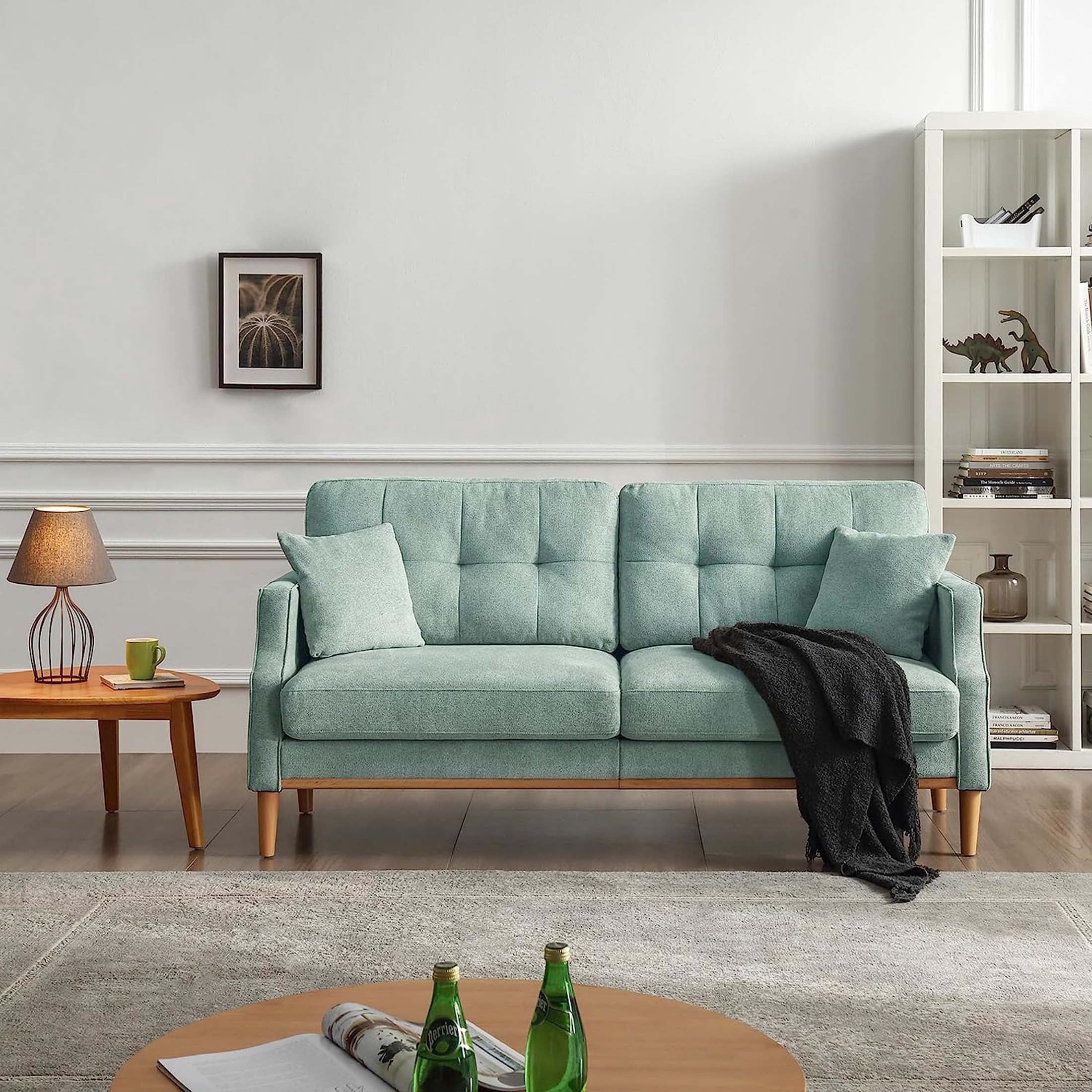 DEALTOPS Mid-Century Modern 3 Seat Sofa Couch, The Ultimate Comfort Experience Loveseat with Thick Cushions,Waterproof Fabric,and USB Port - Green