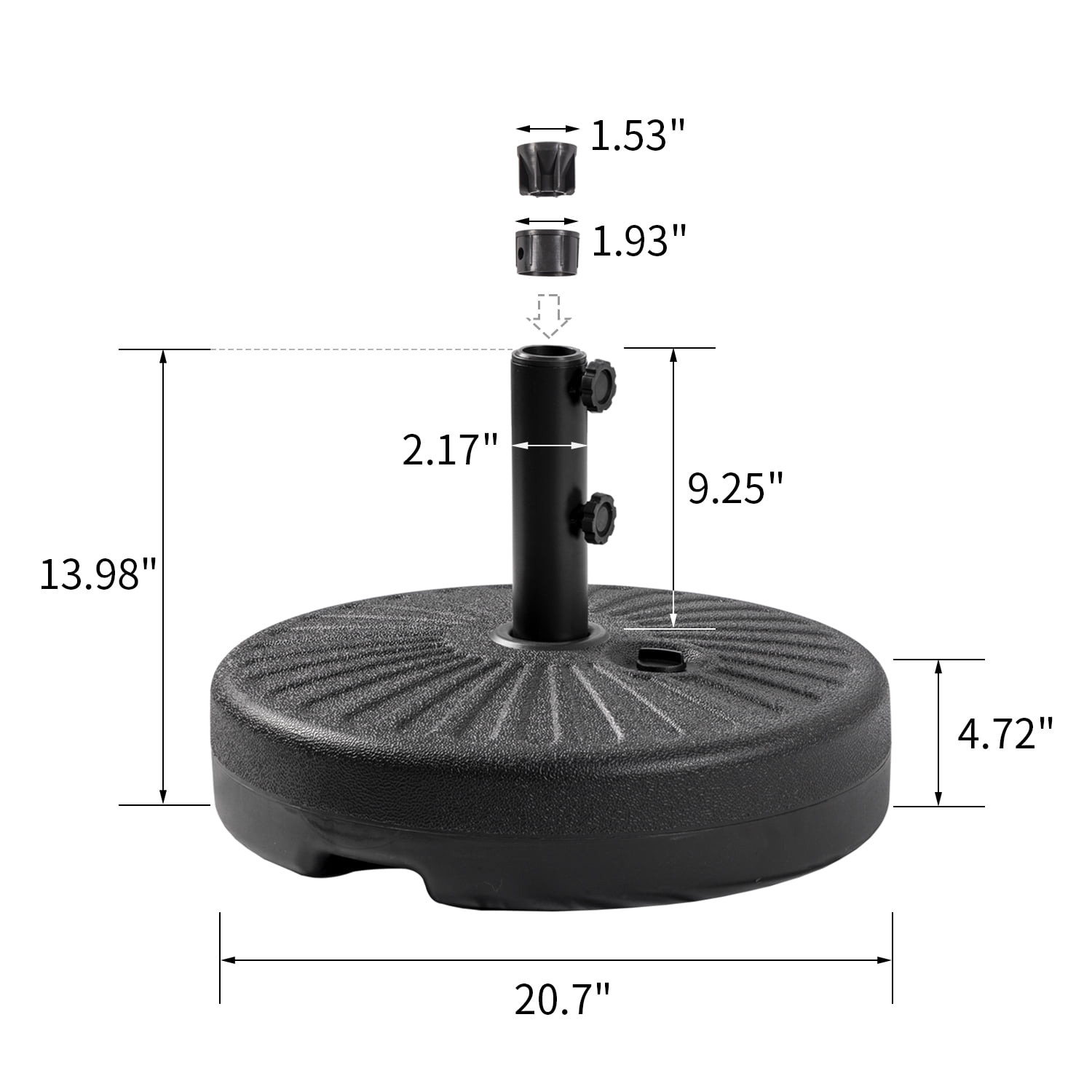 Autlaycil 20" Water or Sand Filled Umbrella Base Patio Standing Outdoor Living Heavy Duty, Adjustment Knob, Black