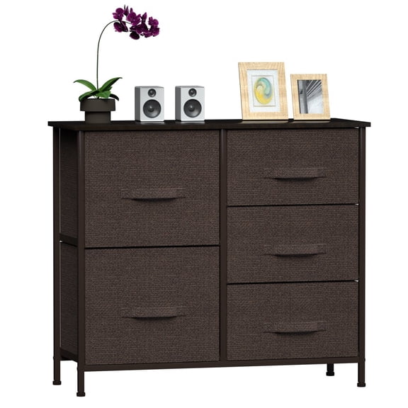 TKOOFN 3-Tier Dresser Drawer With 5 Easy Pull Fabric Drawers And Metal Frame, Multi-Purpose Furniture Storage Organizer For Bedroom, Hallway, Entryway, Closets, Dorm Room, Living Room