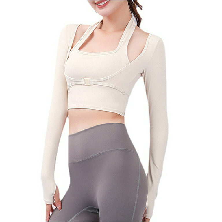Women's Cut Out Workout Crop Top Long Sleeve Sports Bra Athletic