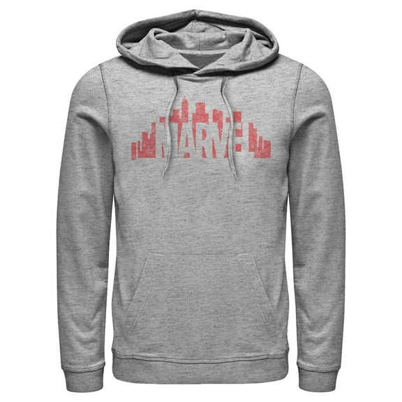 Men's Marvel Distressed Red Skyline Logo  Pull Over Hoodie