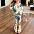 thumbnail image 2 of Grblisyd Back to School Outfits for Girls 2PCS Crew Neck Long Sleeve Top & Flare Pants withCute Stationery Print Casual Girl Clothes, 2 of 7