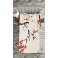 thumbnail image 3 of Ambesonne Japanese Quilted Bedspread Set 2 Pcs, Romantic Spring Theme, Twin Size, Black and Coral, 3 of 3