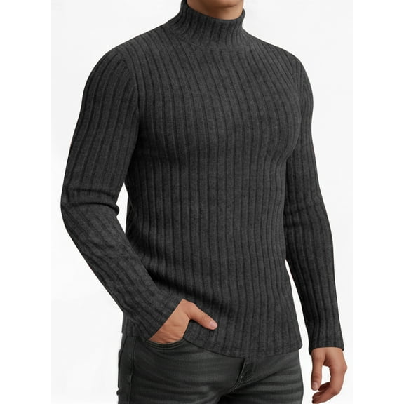 OALUXE Turtleneck Ribbed Long Sleeve Shirts for Mens Undershirts Knit Thermal Fitted Basic Tops