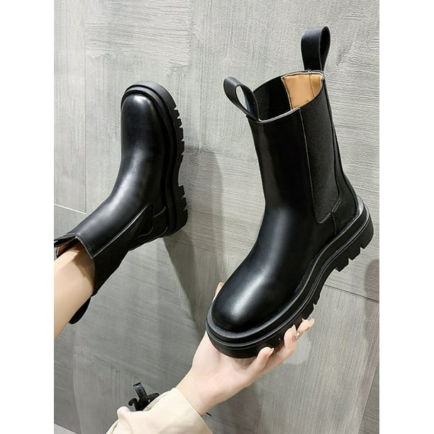 Hest øje flaske LUXUR Womens Chunky Chelsea Ankle Boots Comfy Elastic Pull On Thick Soles  Winter Shoes - Walmart.com