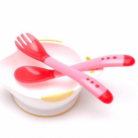 

Brand Clearance! 6 Sets Soft Tip Infant Safety Spoons Kids Silicone Temperature Sensing Spoon Fork Safety Infant Feeding Flatware