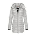 thumbnail image 3 of Womens Mid Length Coat Full Zip Hooded Padded Coats Two Way Zipper Tailored Waist Jacket Casual Quilted Down Jackets Outdoor Sport Warm Outerwear with Pockets, 3 of 7