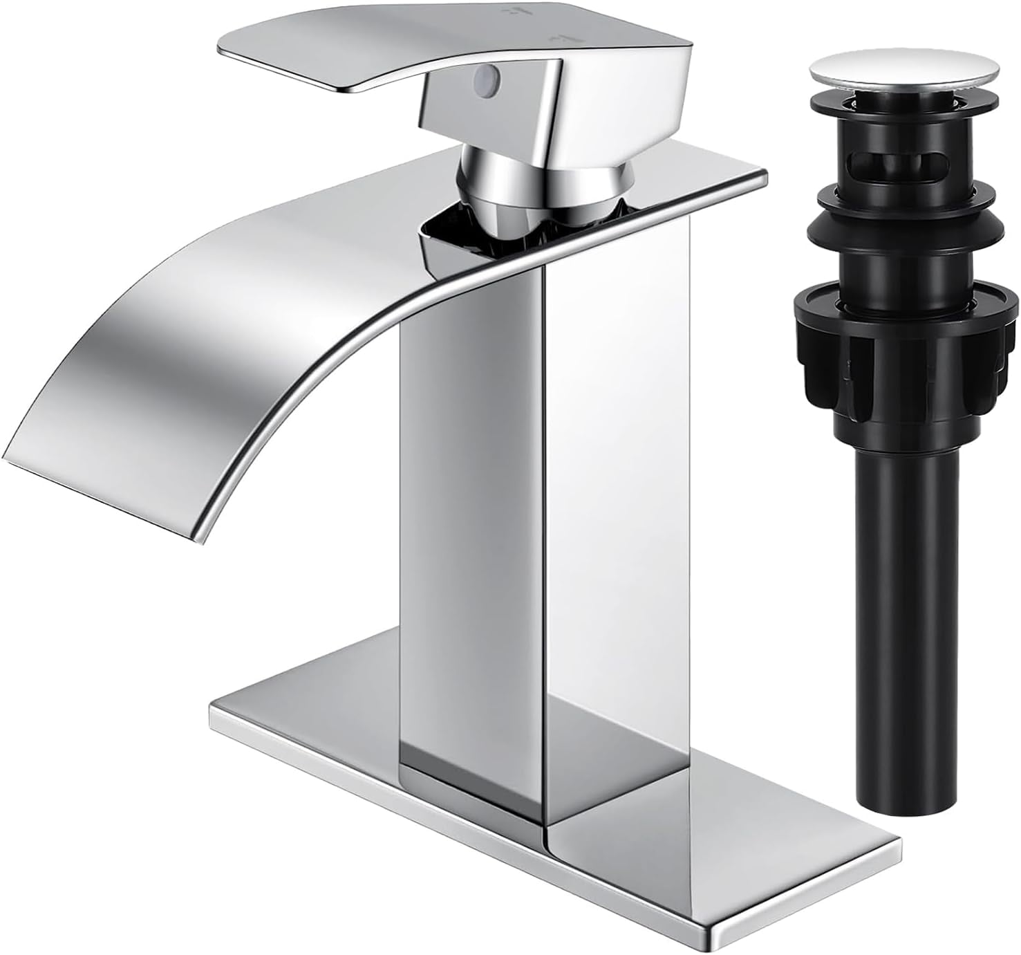 ORB Bathroom Faucets, Waterfall Bathroom Sink Faucet Modern Single Handle Bathroom Faucte 1 or 3 Hole, RV Mixer Tap Vanity Faucet - Includes Pop-up Drain Supply Hoses Deck Plate