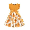 thumbnail image 1 of LUOGENLI Robe Codkkre Robe Fille Fleurs Nœud Robes Enfants Manches à Volants Robe Ligne A Robe Fille Été Robe Fille Pâques Robe Col Rond pour Filles Denim Fluide Jaune 3-4 Ans, 1 of 7